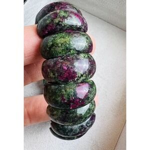 Natural Ruby Zoisite Gemstone Crystal Stretch  Bead Bracelet
